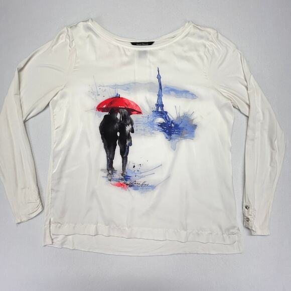 Lot of 2 WHBM TOP Artsy Paris White + BOLERO BLAZER Linen Blend Blue 3/4 Sleeve - Picture 4 of 16